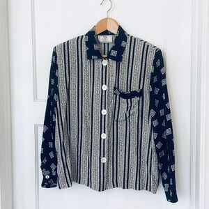 Vintage HMS Petites By Jonathan Martin Women’s Blouse Size M Black /Bone Print